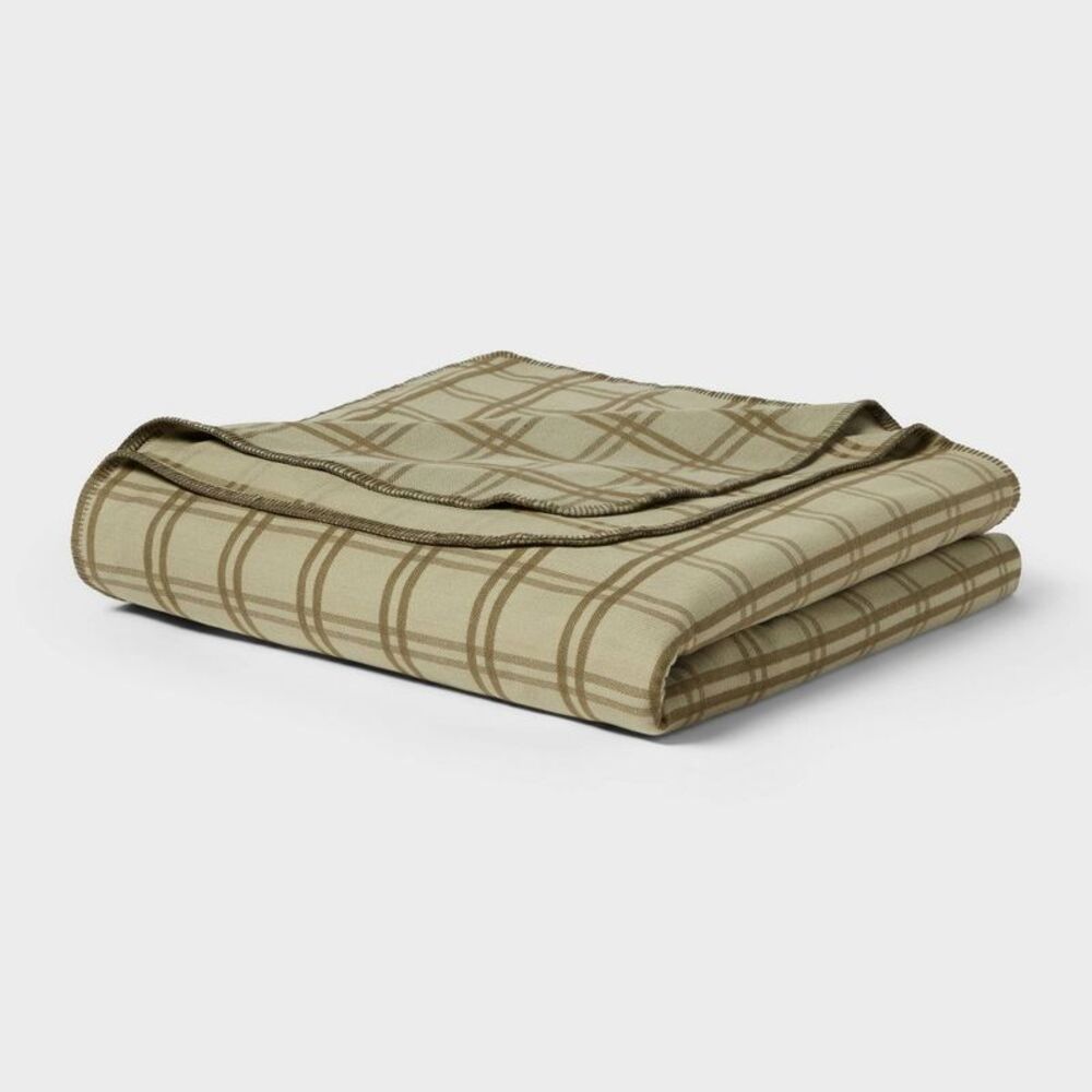 Twin/Twin XL Brushed Cotton Blanket Green Tonal Plaid - Threshold